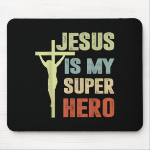 Toddler Jesus Is My Superhero Christian God Son Br Mouse Pad