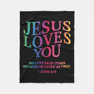 Toddler Jesus Loves You White Christian God Son Si Fleece Blanket