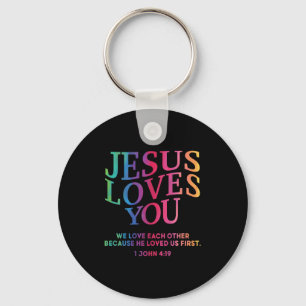 Toddler Jesus Loves You White Christian God Son Si Key Ring