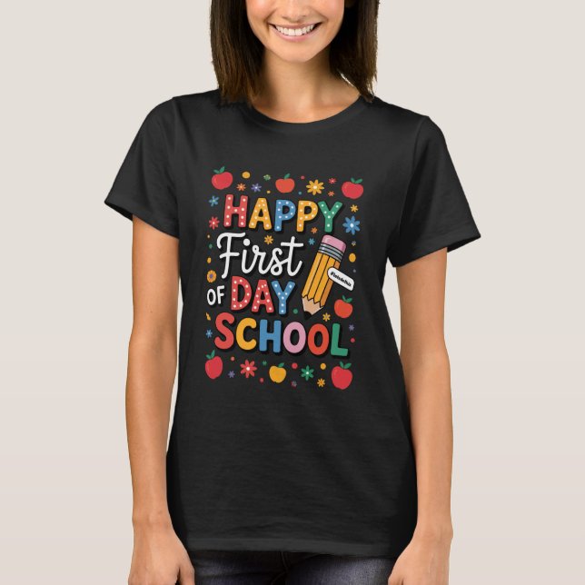 Toddler Kids Happy First Day of School Retro Penci T-Shirt (Front)