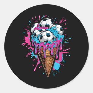 Toddler Kids Ice Cream Soccer Watercolor Art Sport Classic Round Sticker
