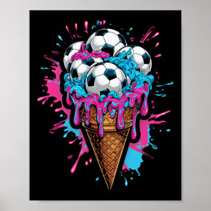 Toddler Kids Ice Cream Soccer Watercolor Art Sport Poster