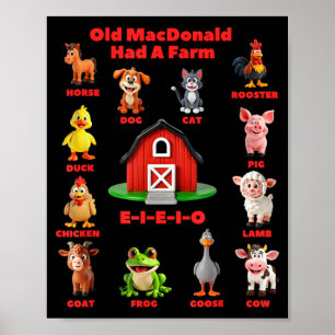 Toddler Kids Old Macdonald Had A Farm Animals Poster