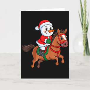 Toddler Kids Snowman Santa Hat Riding Horse Christ Card