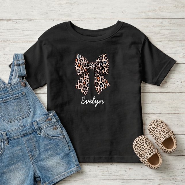 Toddler Leopard Bow Birthday Name T-Shirt (Creator Uploaded)