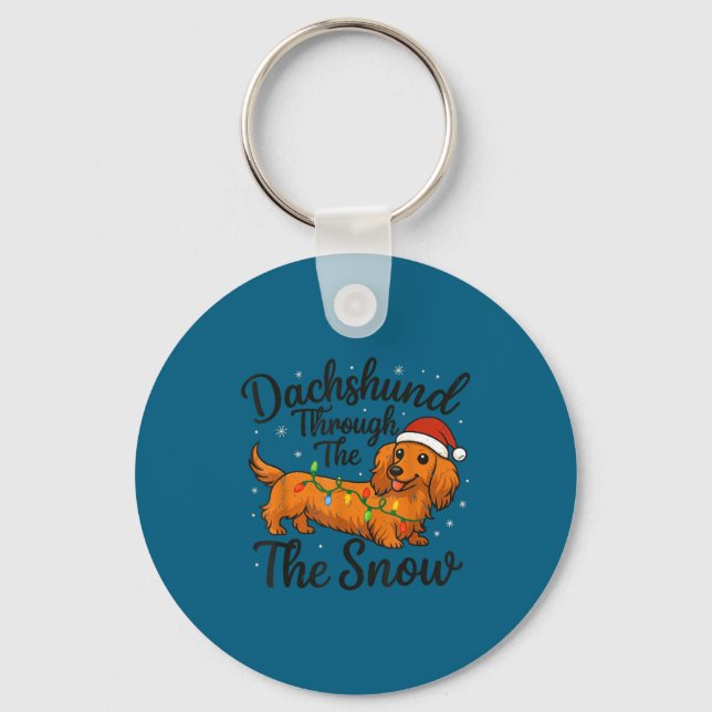 Toddler Long Hair Dachshund Through Snow Christmas Key Ring (Front)