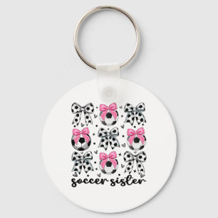 Toddler Sister Coquette Soccer Bow Cute Soccer Sis Key Ring