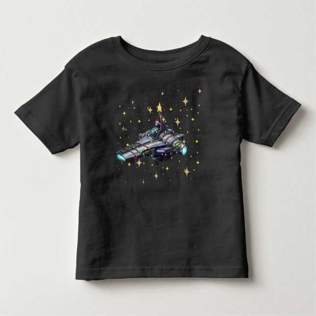 Toddler Spacecraft  i3 atlas Gold Stars Black  Toddler T-Shirt (Front)