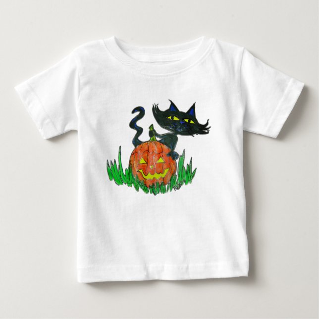 Toddler Tee Shirt - Halloween Kitty & Pumpkin (Front)