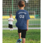 Toddler Teen Boy Girl Name Jersey Number Sports T-Shirt<br><div class="desc">Create your own custom, personalised, cool, unisex sizing, modern, stylish white typography / font / script, monogrammed player name jersey number classy navy blue, pre-shrunk 100% ComfortSoft® soft cotton t-shirt tee shirt. Simply type in your name / kids name / player name and player jersey number, to customise. Makes a...</div>