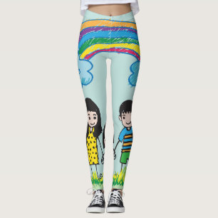 Toddler's drawing of happy friends leggings