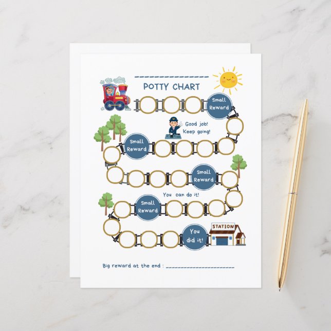 Toddlers Paper Sheet Potty Chart with Train (Front/Back In Situ)
