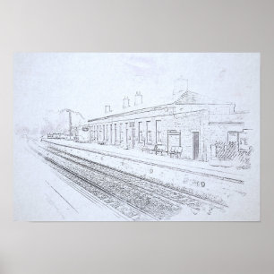 Todmorden Railway Station Sketch, Vintage Style Poster