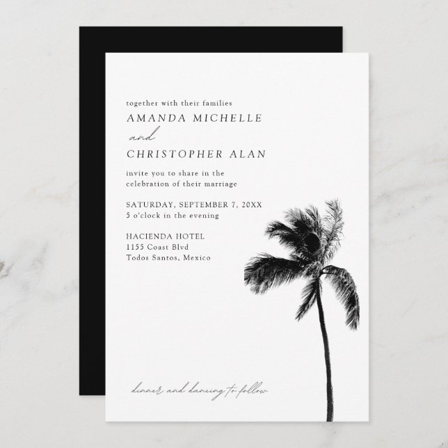 Todos Santos Wedding Black & White Formal Mexico Invitation (Front/Back)