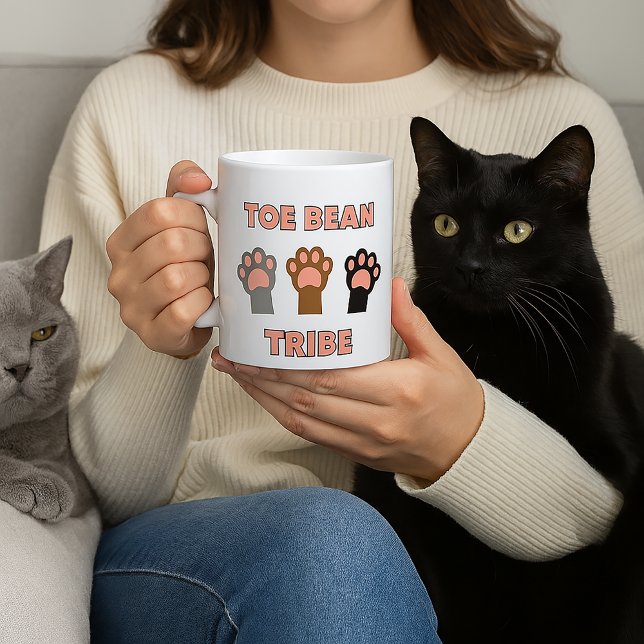 Toe Bean Tribe Cute Cat Kawaii Coffee Mug (A mug with three cat paws and says toe bean tribe)