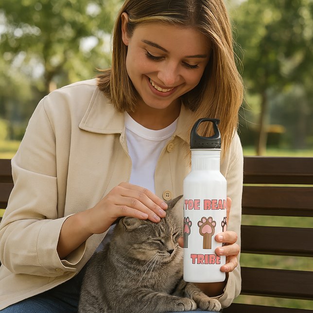 Toe Bean Tribe Cute Cat Paws 710 Ml Water Bottle (A cute water bottle that says toe bean tribe with cat paws.)