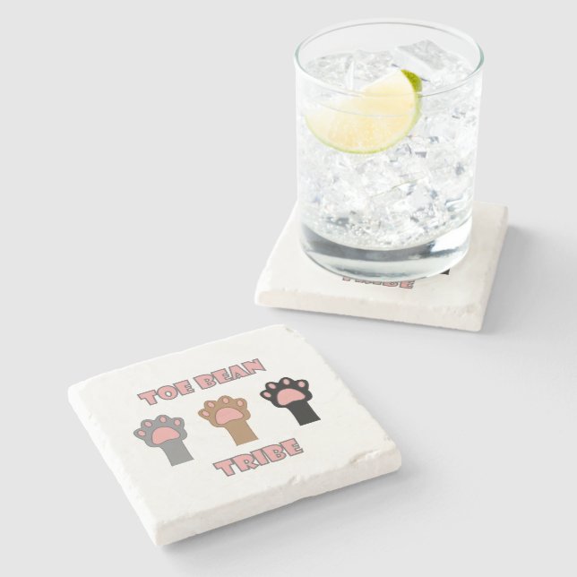 Toe Bean Tribe Cute Cat Paws Pink Letters Stone Coaster (Side)
