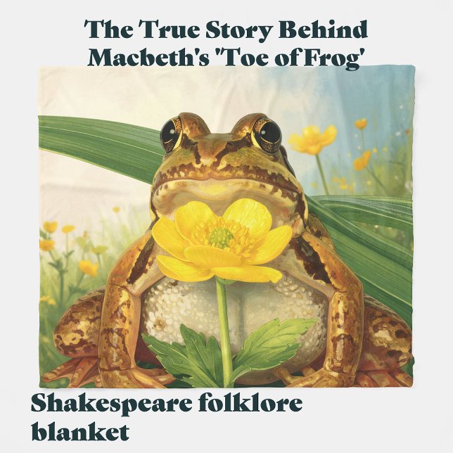 Toe of Frog with Buttercup | Goblincore Nature Art Fleece Blanket (Shakespeare Macbeth folklore gift blanket. Toe of Frog Buttercup Herbalist Pun. Housewarming Gift)