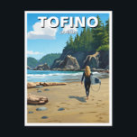 Tofino Canada Surfer on Beach Travel Postcard<br><div class="desc">Tofino is a picturesque coastal town located on the west coast of Vancouver Island in British Columbia, Canada. Nestled within the traditional territory of the Tla-o-qui-aht First Nation, Tofino is surrounded by the breathtaking landscapes of the Clayoquot Sound UNESCO Biosphere Reserve. The area is renowned for its stunning natural beauty,...</div>