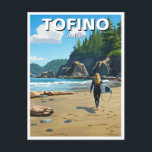Tofino Canada Surfer on Beach Travel Postcard<br><div class="desc">Tofino is a picturesque coastal town located on the west coast of Vancouver Island in British Columbia, Canada. Nestled within the traditional territory of the Tla-o-qui-aht First Nation, Tofino is surrounded by the breathtaking landscapes of the Clayoquot Sound UNESCO Biosphere Reserve. The area is renowned for its stunning natural beauty,...</div>