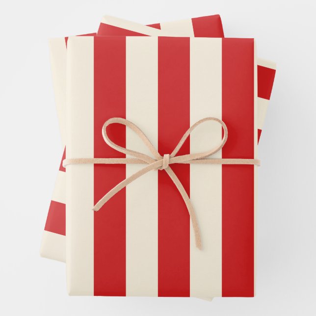 Tofu Cream Postbox Red Stripes Wrapping Paper Sheet (In situ)
