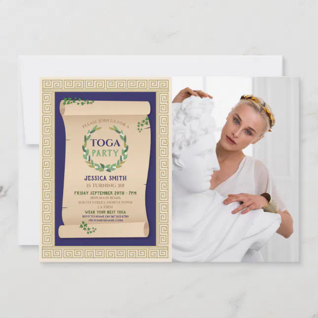 Toga Party Ancient Roman Birthday Ivy Scroll Photo Invitation | Zazzle