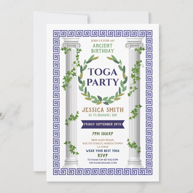 Toga Party Birthday Ivy Scroll Ancient Roman Photo Invitation (Front)