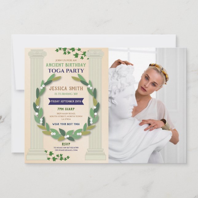 Toga Party Birthday Ivy Scroll Ancient Roman Photo Invitation (Front)