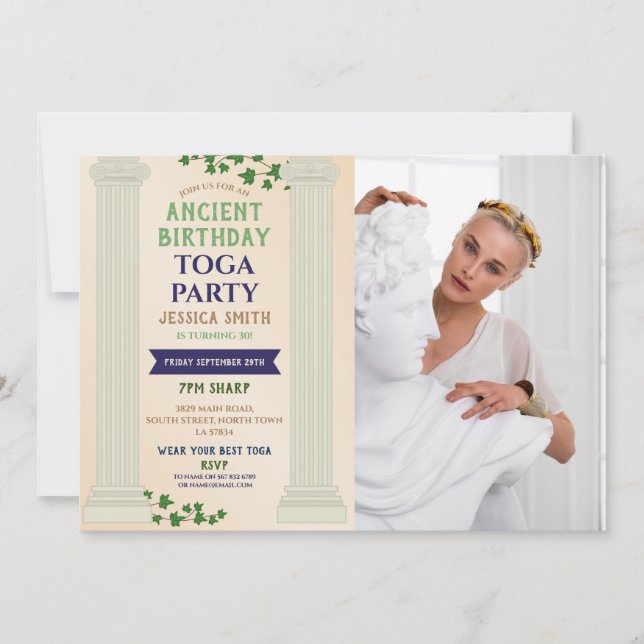 Toga Party Birthday Roman Ivy Scroll Ancient Photo Invitation (Front)