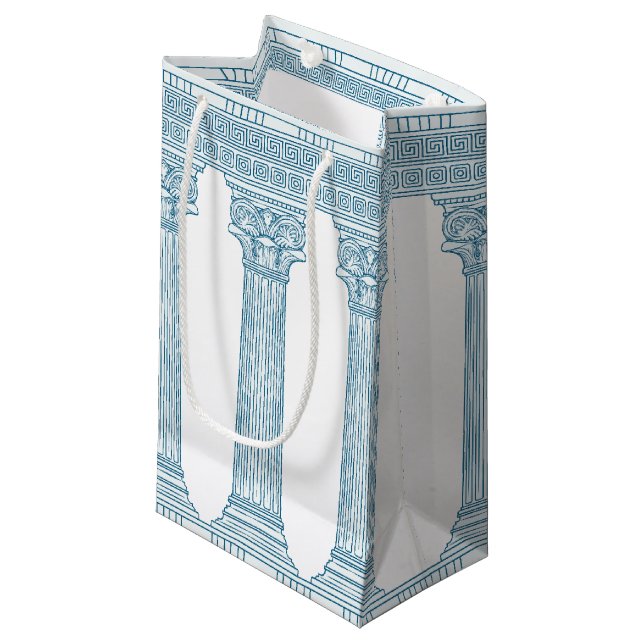 Toga party with Greek meander pattern and columns  Small Gift Bag (Front Angled)