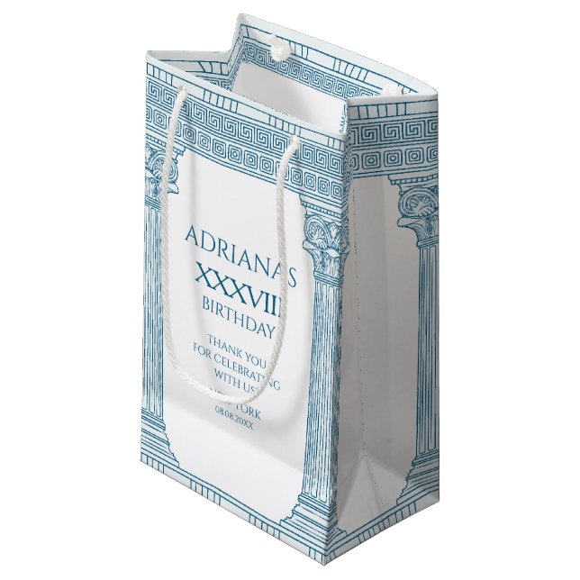 Toga party with Greek meander pattern and columns  Small Gift Bag (Front Angled)