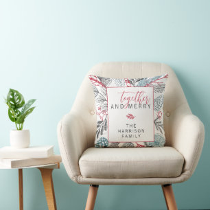 Together and Merry Holiday Greenery Family Cushion