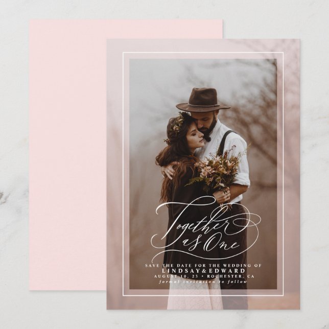 Together as One Elegant Save The Date Photo (Front/Back)