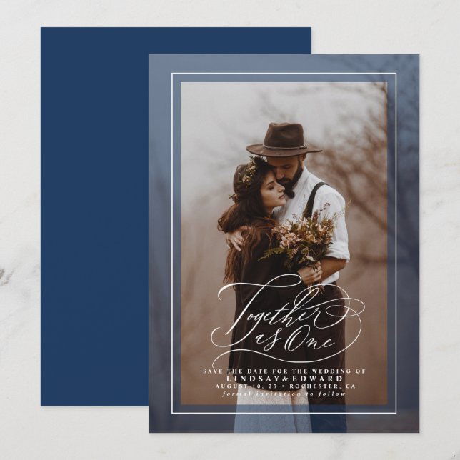 Together as One Elegant Save The Date Photo (Front/Back)