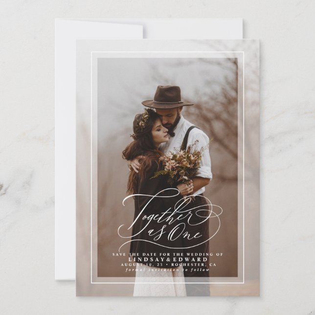 Together as One Elegant Save The Date Photo (Front)