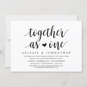 Together as one, Wedding Elopement Dinner Party Invitation