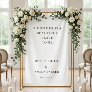 Together beautiful place to b Wedding Welcome Sign Tapestry