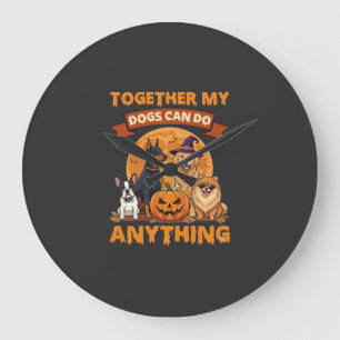 Together Dogs Can Do Anything Halloween Pumpkin Mo Large Clock