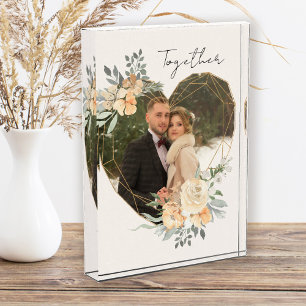 Together Floral Frame Geometric Heart Shaped Photo Block