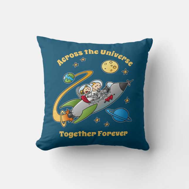 Together Forever Cosmic Love Journey Funny Cartoon Cushion (Front)