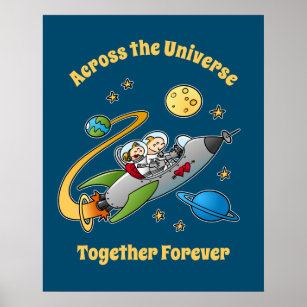 Together Forever Cosmic Love Journey Funny Cartoon Poster