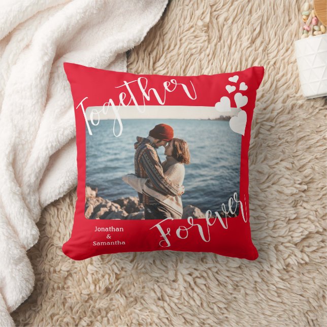 Together Forever Couple Photo with Love Hearts  Cushion (Blanket)
