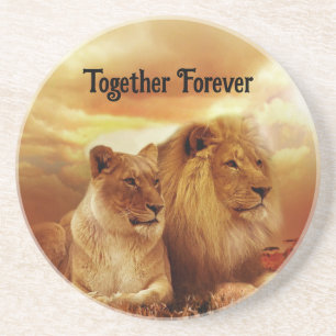 Together Forever Lions Sandstone Coaster