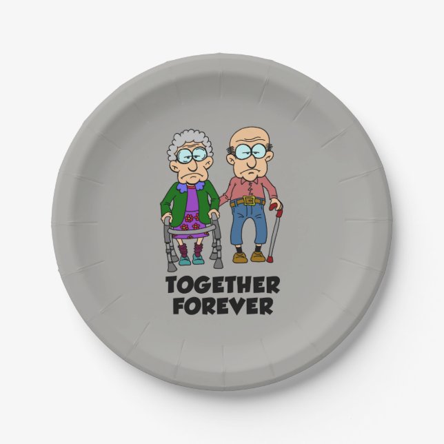 Together Forever Old Couple Anniversary Plates (Front)