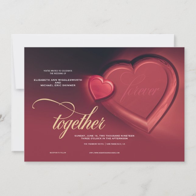 Together, Forever, Two Hearts Wedding Invitation (Front)