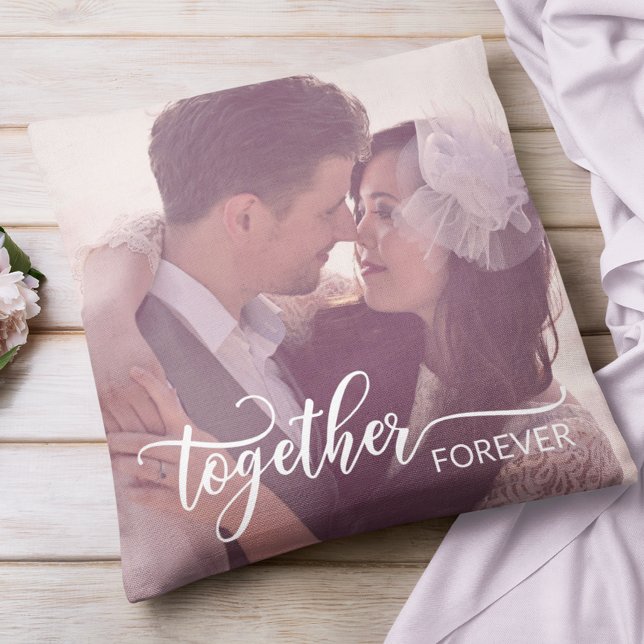 Together Forever Typography Custom Photo Valentine Cushion (Creator Uploaded)