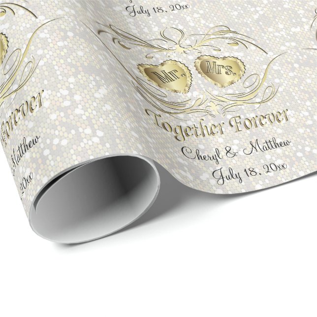 Together Forever | White Wedding Confetti Wrapping Paper (Roll Corner)