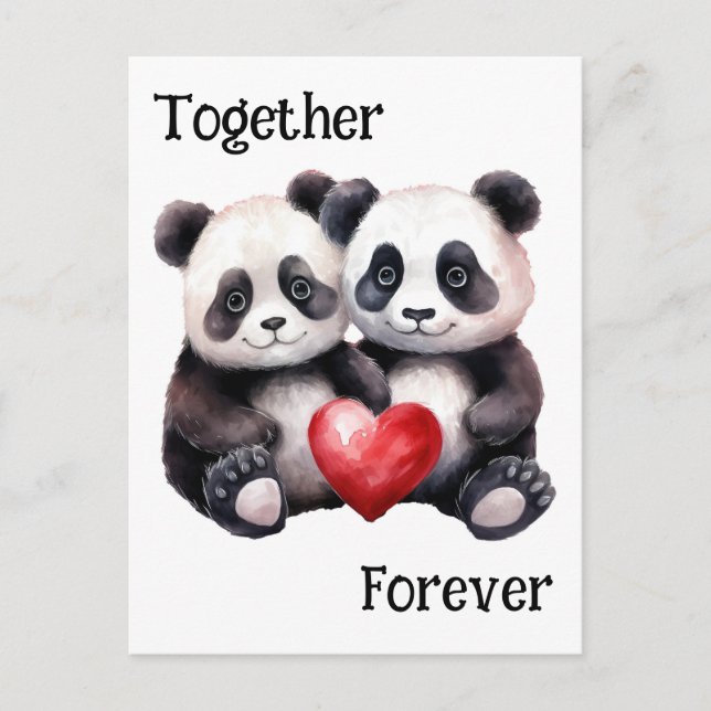 Together Froever Panda pair  Holiday Postcard (Front)