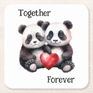 Together Froever Panda pair  Square Paper Coaster