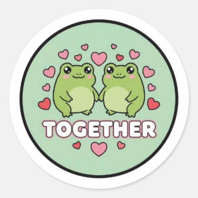 Together Frog Sticker Cute Couple Frogs Holding Ha (Front)